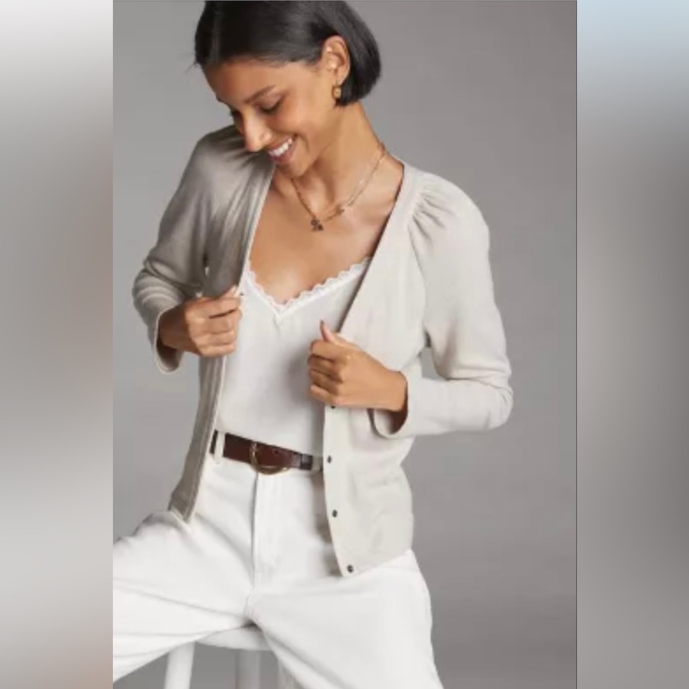 NWT Anthropologie Puff Sleeved Cardigan Sz L